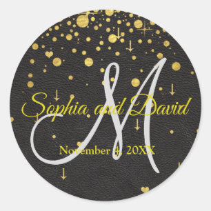 Wedding Invitations Gold Confetti Monogram Classic Round Sticker