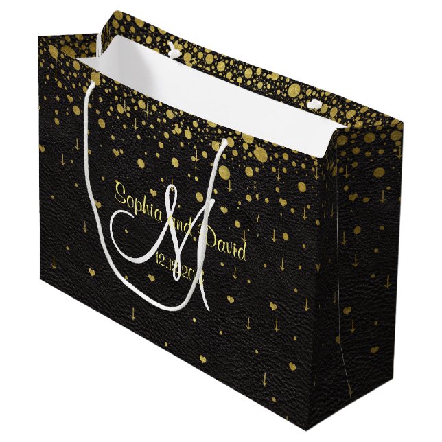 Wedding Invitations | Gold Confetti Monogram Large Gift Bag (Front Angled)