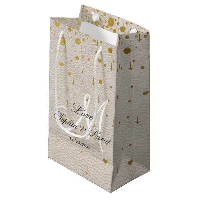Wedding Invitations | Gold Confetti Monogram Small Gift Bag (Front Angled)