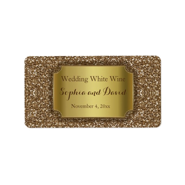 Wedding Invitations | Gold Glitter Wine Favor Label (Front)