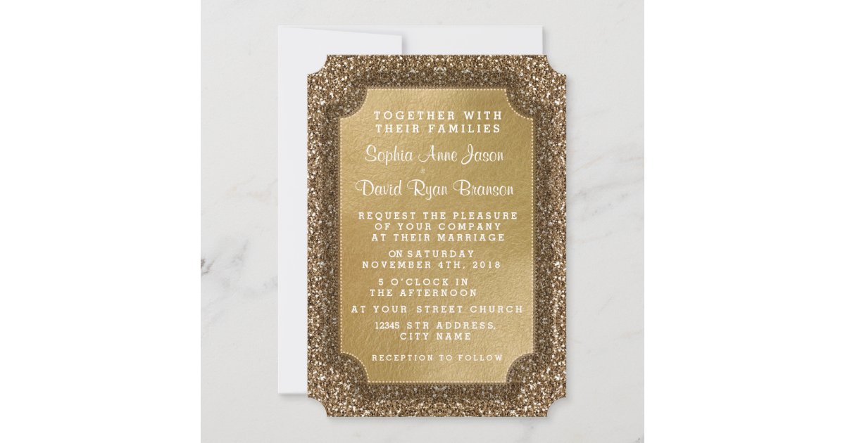 Wedding Invitations | Gold Leaf&Glitter Invitation | Zazzle