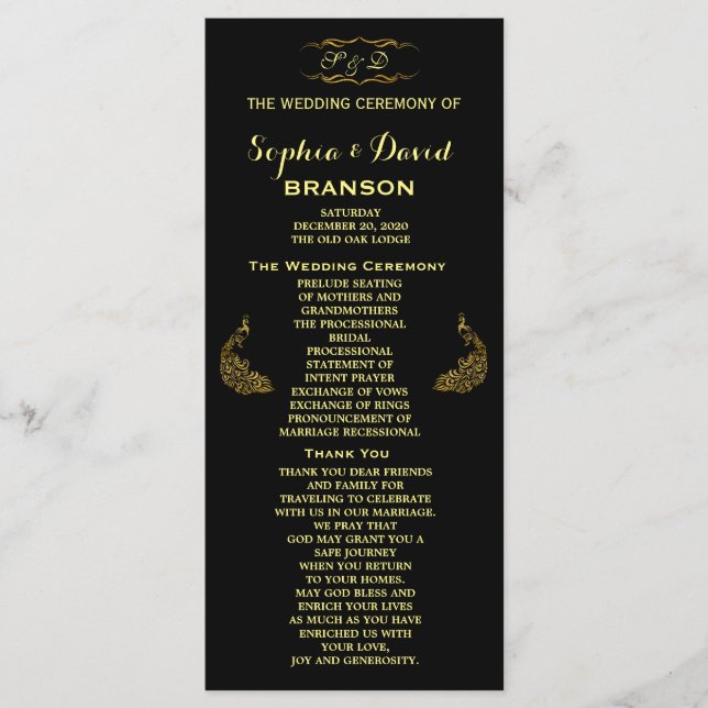 Wedding Invitations | Gold Peacock Program Custom (Front)