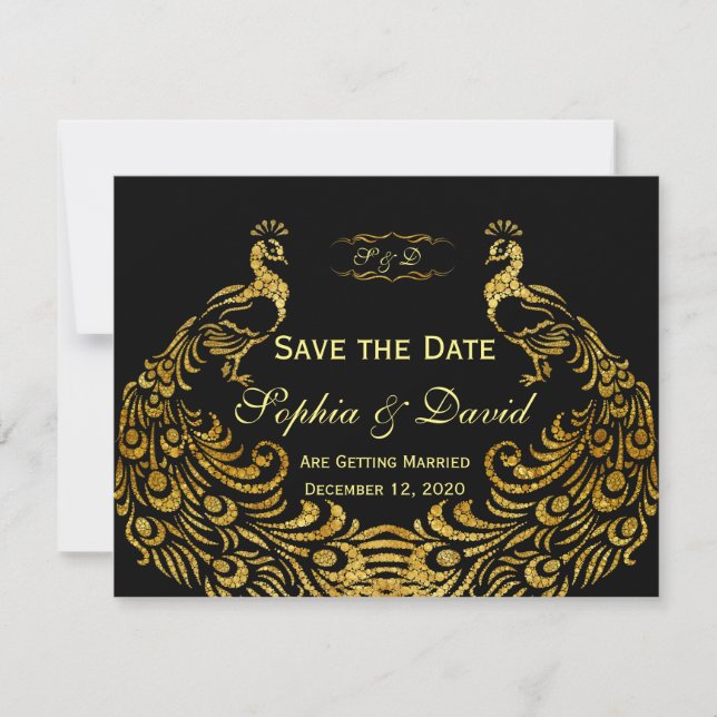 Wedding Invitations | Gold Peacock SAVE THE DATE (Front)