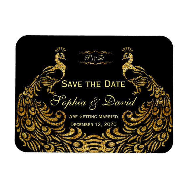 Wedding Invitations | Gold Peacock SAVE THE DATE Magnet (Horizontal)