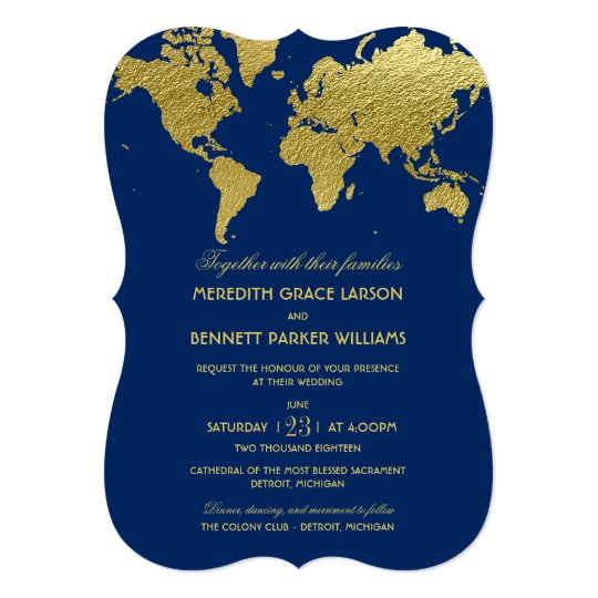 Wedding Invitations Gold World Map