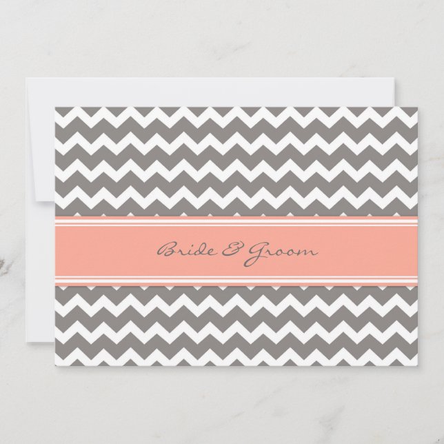 Wedding Invitations Grey Coral Chevron (Front)