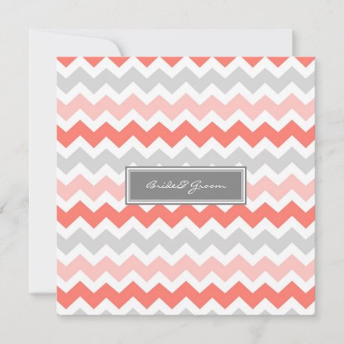 Wedding Invitations Grey Coral Chevron