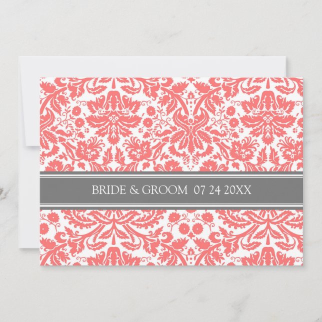 Wedding Invitations Grey Coral Damask Pattern (Front)