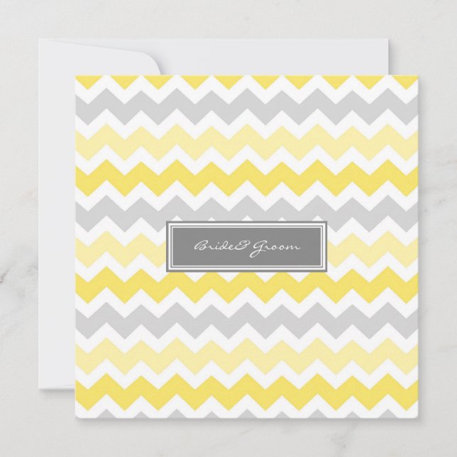 Wedding Invitations Grey Yellow Chevron (Front)