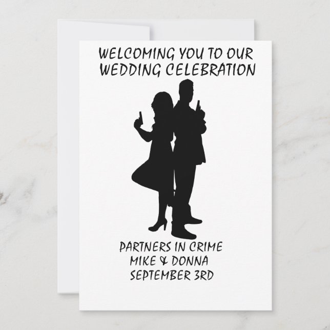 WEDDING INVITATIONS GUNS PARTNERS IN CRIME (Front)