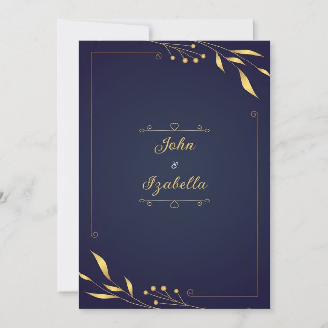 Wedding invitations in gold and navy blue (Front)