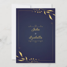 Wedding invitations in gold and navy blue