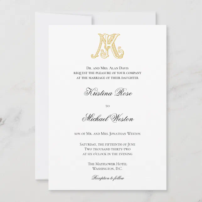 Wedding Invitations Km Monogram Or Mk Monogram Zazzle