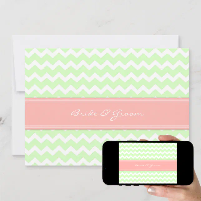 Wedding Invitations Mint Coral Chevron | Zazzle
