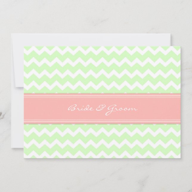Wedding Invitations Mint Coral Chevron (Front)