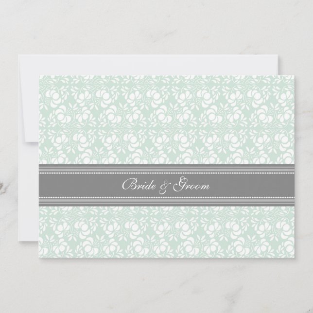 Wedding Invitations Mint Gray White Damask (Front)