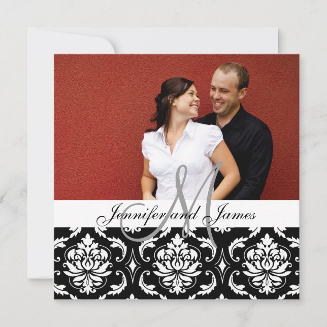 Wedding Invitations Monogram Names Photo Damask (Front)