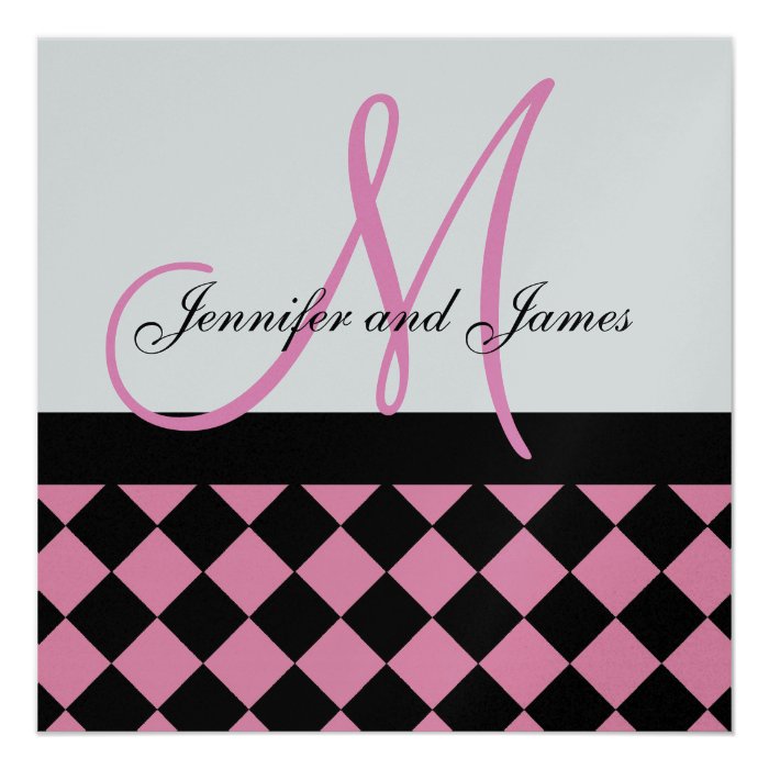 Wedding Invitations Monogram Pink Silver Diamond