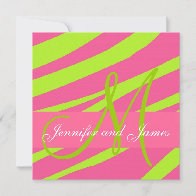 Wedding Invitations Monograms Zebra Pink Green (Front)