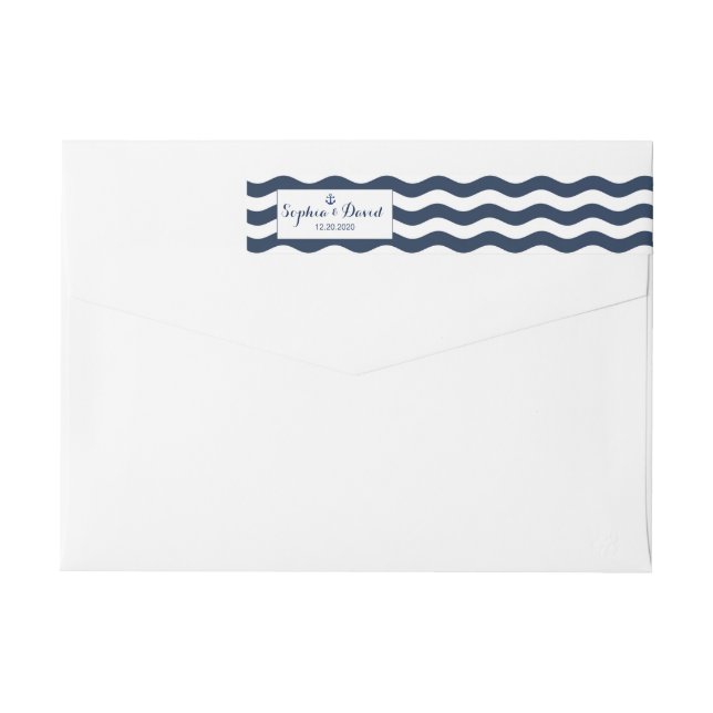 Wedding Invitations | Nautical Navy Waves Anchor Wrap Around Label (Back)