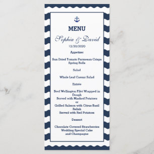 Wedding Invitations Nautical Navy Waves Menu