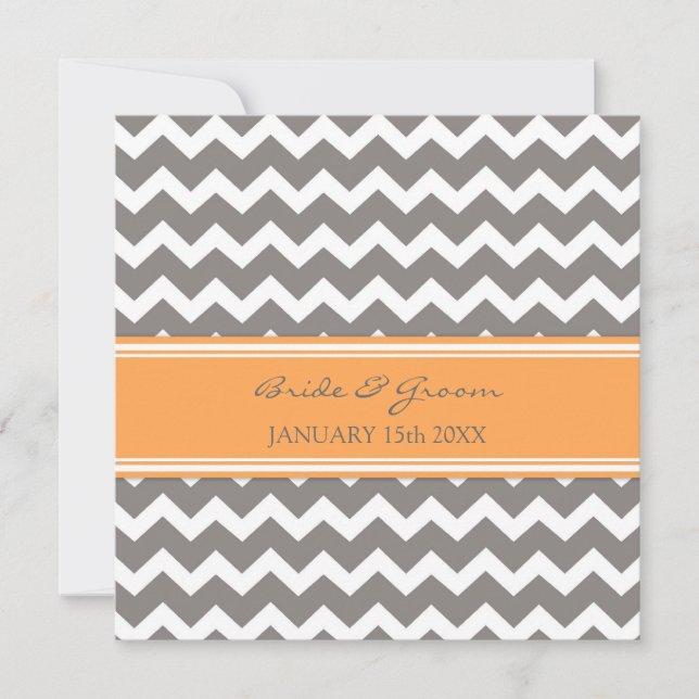 Wedding Invitations Orange Grey Chevron (Front)