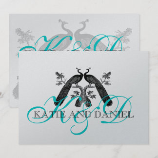 Wedding Invitations Peacocks Monograms Silver