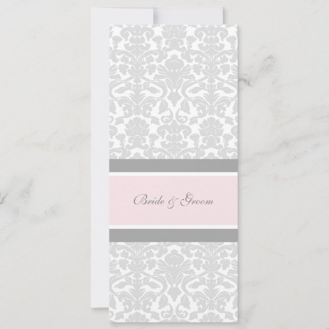 Wedding Invitations Pink Gray White Damask (Front)