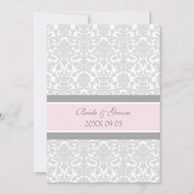 Wedding Invitations Pink Gray White Damask (Front)