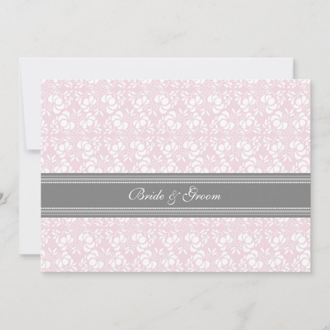 Wedding Invitations Pink Gray White Damask (Front)
