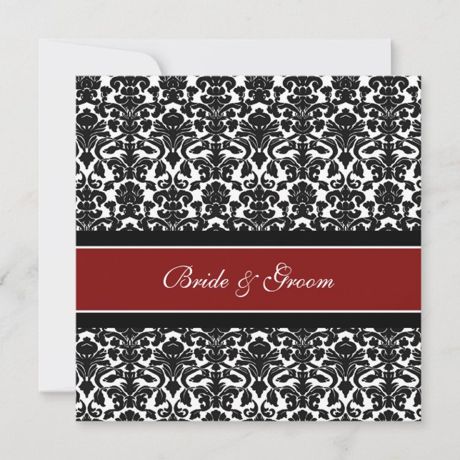 Wedding Invitations Red Black White Damask (Front)