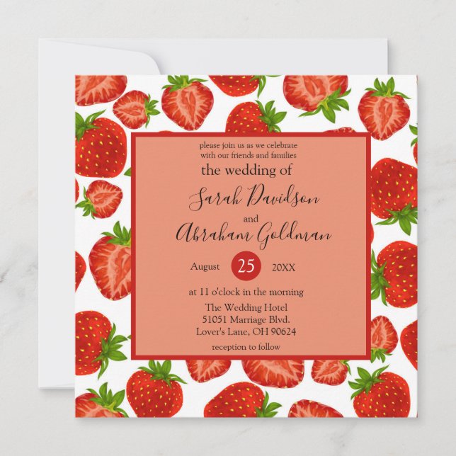 Wedding Invitations - Strawberries Botanical Red (Front)