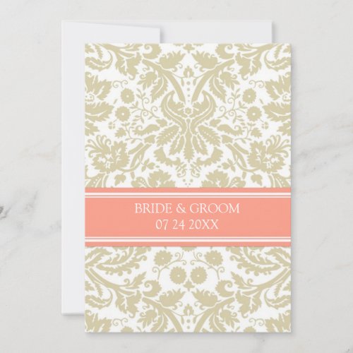 Wedding Invitations Taupe Coral Damask Pattern
