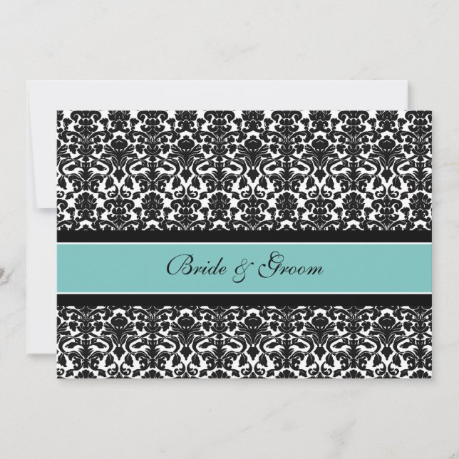 Wedding Invitations Teal Black White Damask (Front)