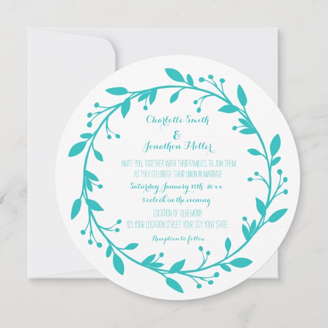 Wedding Invitations Teal Blue Floral (Back)