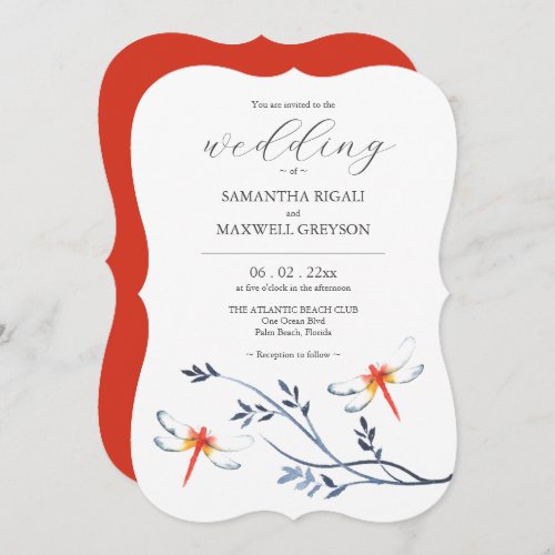 Wedding Invitations Template Red Dragonflies