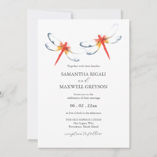 Wedding Invitations Watercolor Red Dragonfly