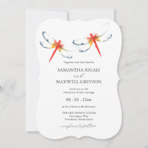 Wedding Invitations Watercolor Red Dragonfly