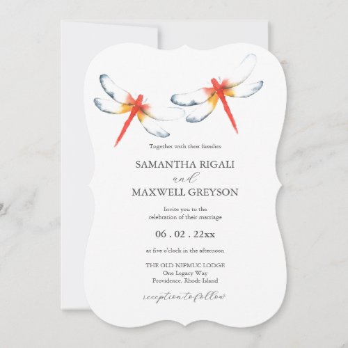 Wedding Invitations Watercolor Red Dragonfly