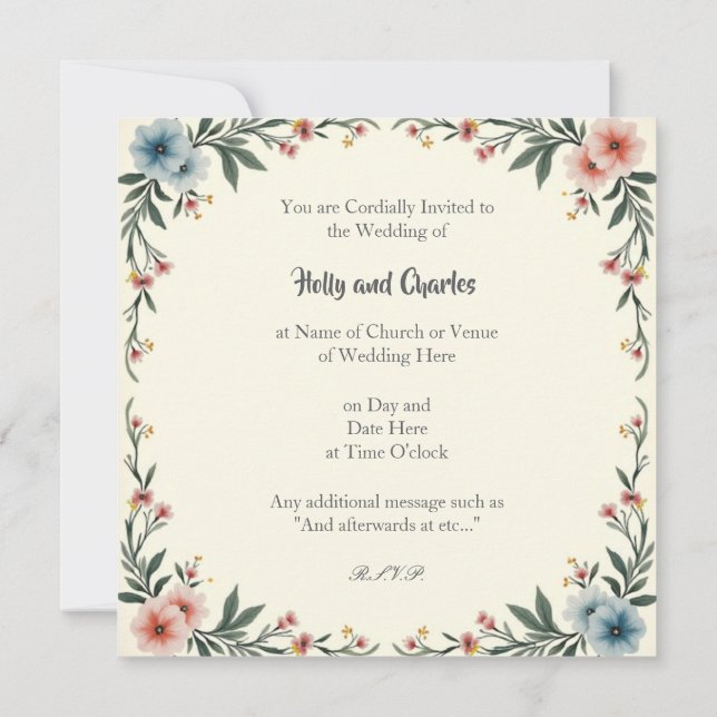 Wedding Invitations with a Border of Flowers (Back)