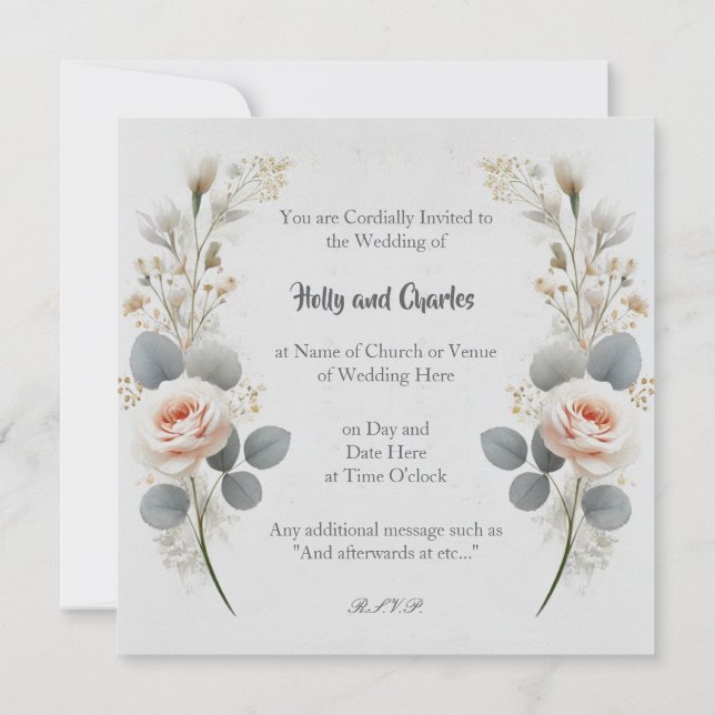 Wedding Invitations with a Flowery Border. (Back)