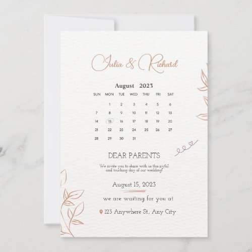 Wedding invitations with calendar 2024