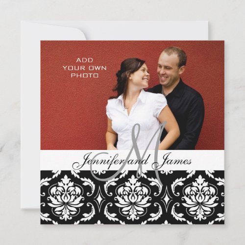 Wedding Invitations with Engagement Photo Damask