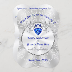 Wedding Invitations with Love Birds, Blue Heart