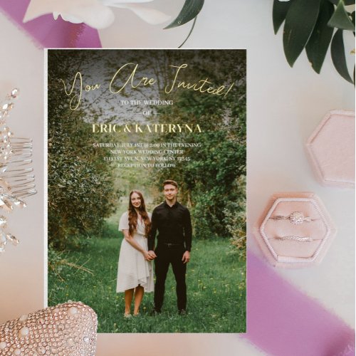 Wedding Invitations with Photo  Gold Foil Accents