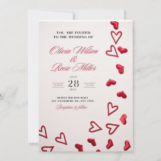 Wedding invitations with red hearts romantic love