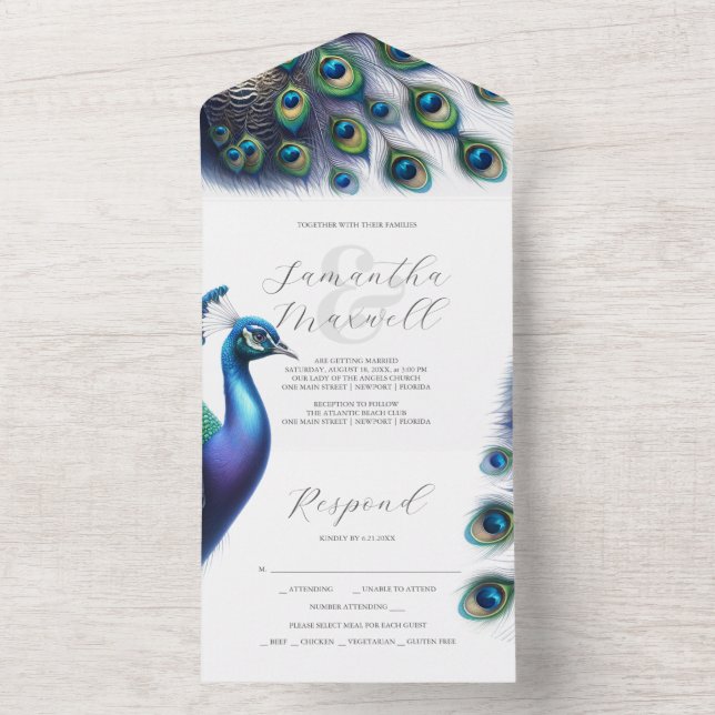 Wedding Invitations with RSVP Card Peacock (Inside)
