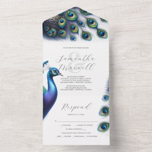 Wedding Invitations with RSVP Card Peacock