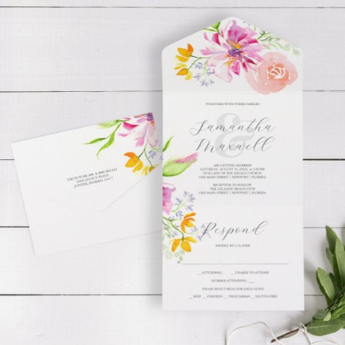 Wedding Invitations with RSVP Card Pink Flowers