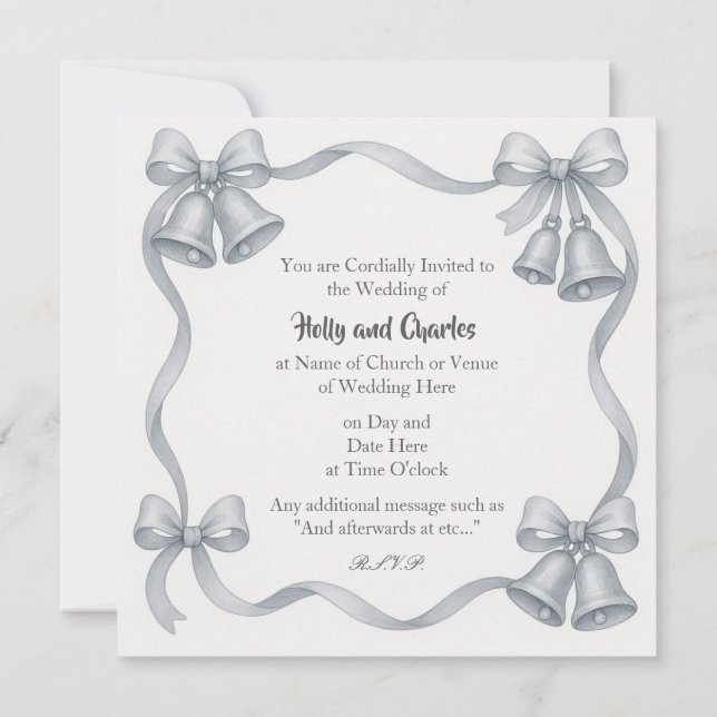 Wedding Invitations with Silvery Bells and Ribbons (Back)